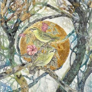 Endangered Maui Parrotbill Watercolor painting print by Alessandra Jann-Jordan
